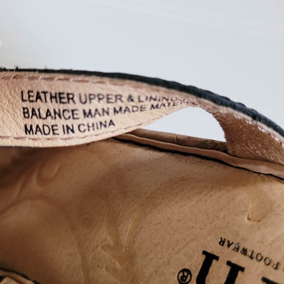 Born Lisi Sandals Womens 7 / 38 Black Leather Strappy Cork Wedge Heels Slides - Picture 11 of 12